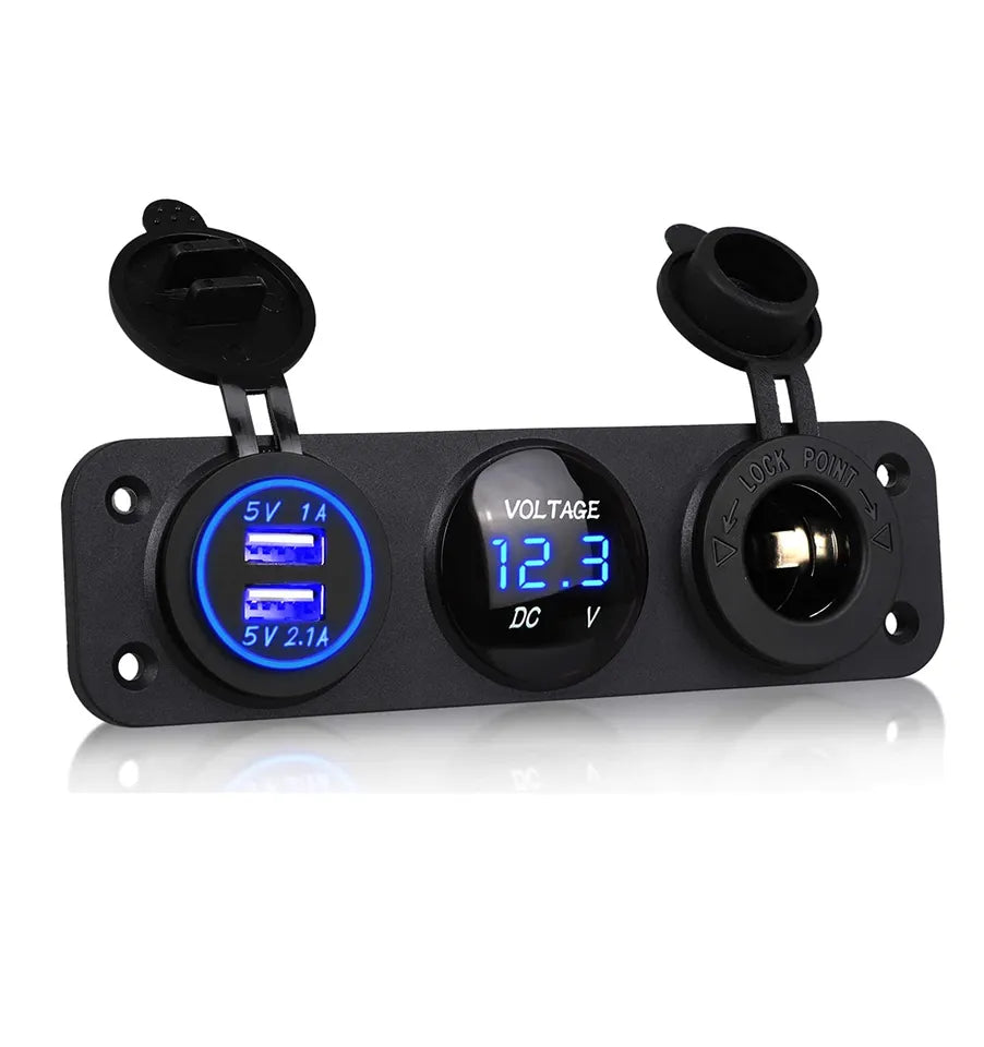 12v Socket, Dual USB, Volt display panel